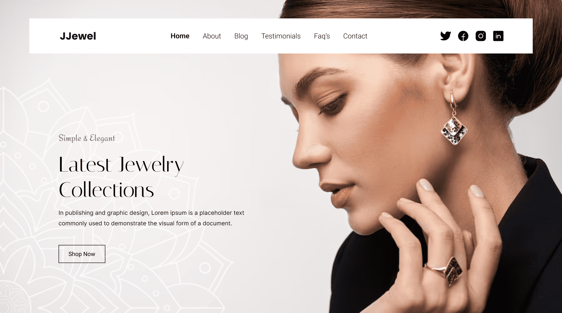 Projects 3 Diginova Jewelry website home page